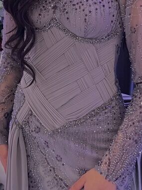 Elegant Lilac Beaded Evening Dress